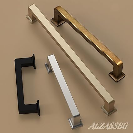 Alzassbg 10 Pack Brushed Gold Cabinet Pulls, 7-12 Inch(192mm) Hole Centers Cabinet Handles Square Kitchen Hardware for Cabinets AL3046BG
