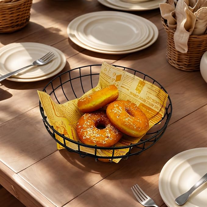 decorative baskets for homedecor, wire fruit vegetable bowl, desktop storage basket suitable for kitchen counters, modern simple single-layer fruit basket?black)