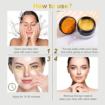 Fivewan 24k Gold Under Eye Patches - 60 Pcs Eye Mask Pure Gold Anti-Aging Collagen Hyaluronic Acid Under Eye Mask for Removing Dark Circles, Puffiness  Wrinkles Refresh Your Skin