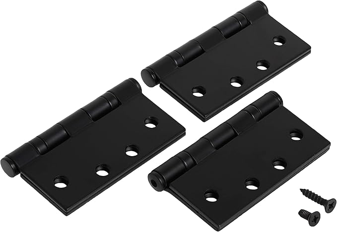 Richelieu 4822FBB Onward (3-Pack) 4-inch (102 mm) Full Mortise Ball Bearing Butt Hinge for Interior Door, Square Corner, Black Finish