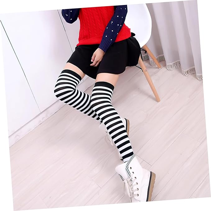 Black and grey Pinstriped Leg Socks Women's High Socks over The Knee