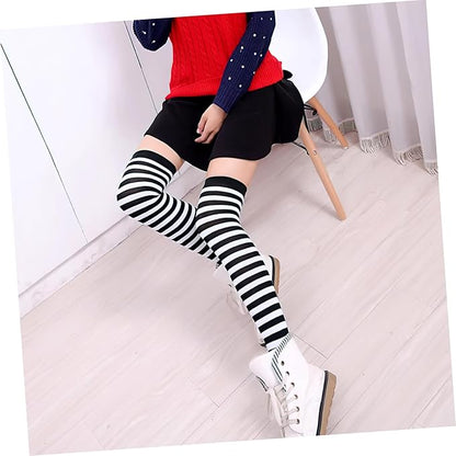 Black and grey Pinstriped Leg Socks Women's High Socks over The Knee