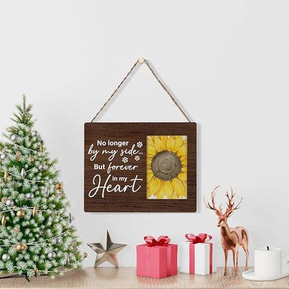 HOIJAUMAI Dog Memorial Gifts for Loss of Dog, Pet Remembrance Gifts, No Longer By My Side But Forever in My Heart Wood Picture Frame, Tabletop and Wall Mounting, Display Photo 4x6 Inch