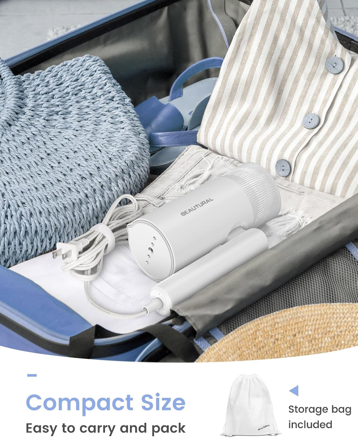 Steamer for Clothes, Portable Garment Wrinkle Remover, Fast 30s Heat-up, Foldable and Handheld, 120V Only (Not for 220V Europe)
