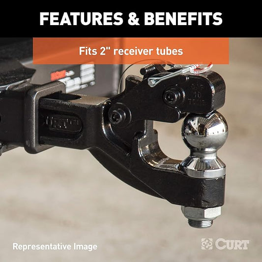 CURT 48006 Pintle Hitch with 2-516-Inch Trailer Ball, Fits 2-Inch Receiver, 16,000 lbs, 15-14-Inch Length
