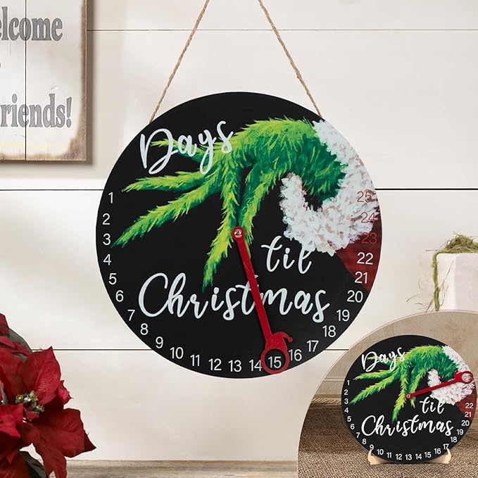 DAZONGE Christmas Wreath Decorations  Christmas Countdown Advent Calendar 2024 for All Ages  12'' Wooden Christmas Welcome Sign with Easel  Christmas Decor