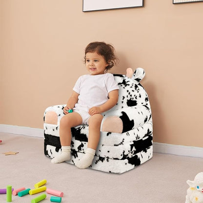 Toddler Chair Plush with Removable Cover, 2-in-1 Toddler Couch Fold Out, Cow Shell, Comfy Couch for Kids Over 18 Months, Kids Furniture for Bedroom, Playroom?Cow?