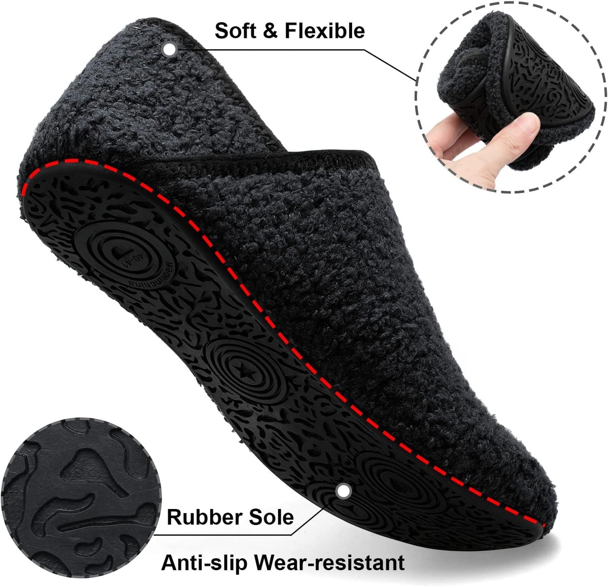 Womens Mens Slippers with Rubber Sole Soft-Lightweight House Slipper Socks Around House Shoes Non Slip Indoor/Outdoor