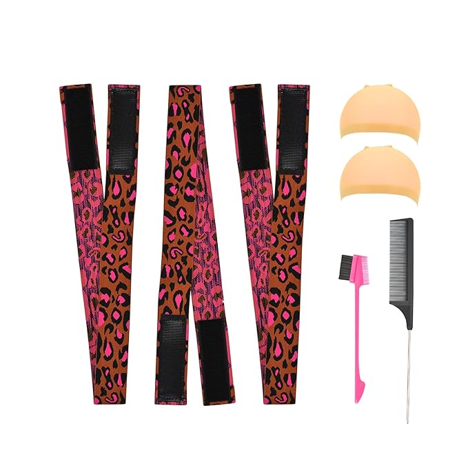 3 Pcs Elastic Bands for Wigs Lace Melting Bands Wig Grip Headband Lace Front Wig Headband for Women (3.0 Brown Leopard Print)