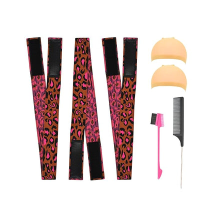 3 Pcs Elastic Bands for Wigs Lace Melting Bands Wig Grip Headband Lace Front Wig Headband for Women (3.0 Brown Leopard Print)