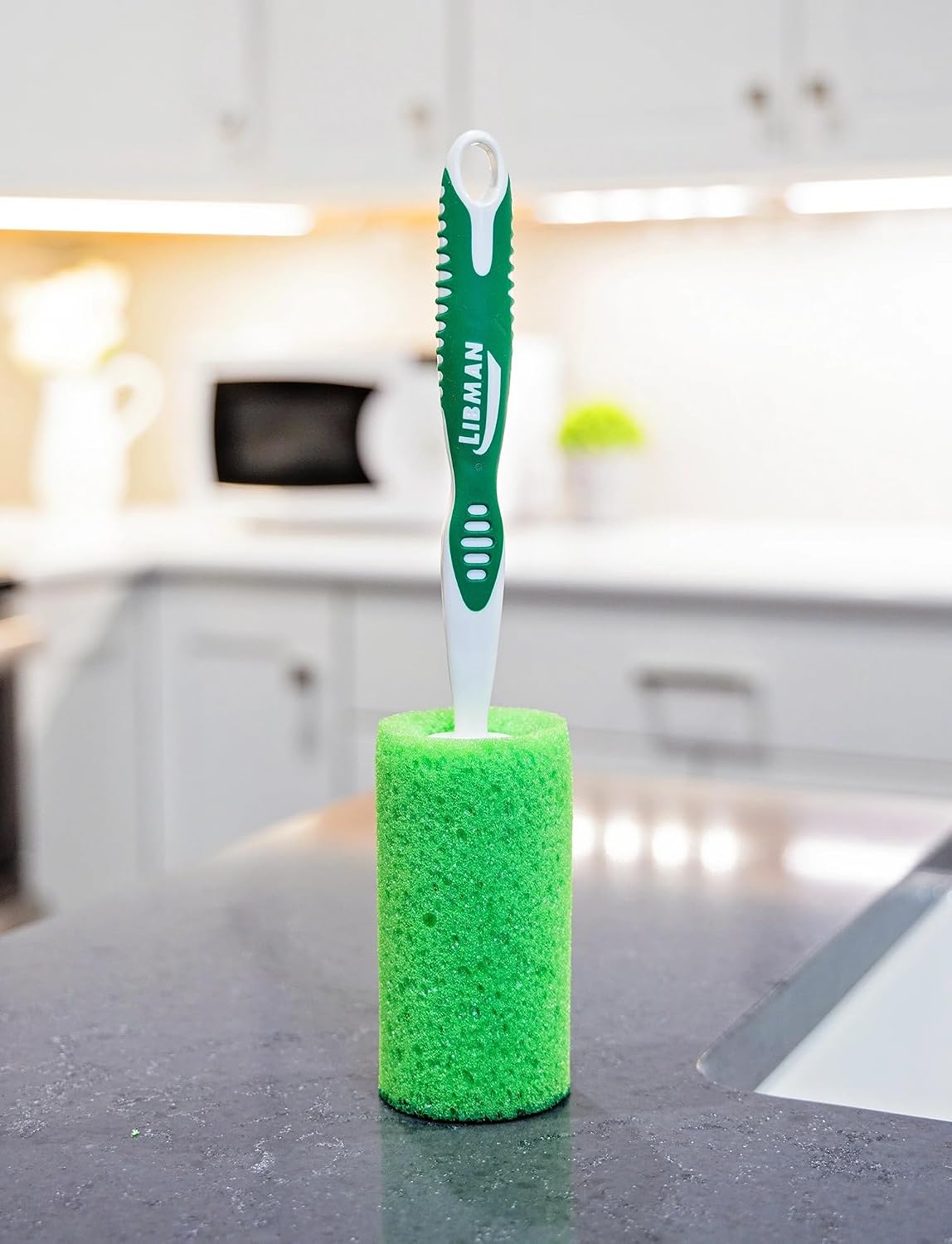 LIBMAN Sponge Bottle Brush - 3 Pk Glass & Dish Sponge with Handle - Bottle Cleaner for Cleaning Glasses, Cups, Dishes, pots