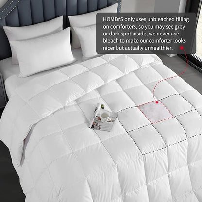 HOMBYS Feather and Down Comforter, Oversized King Comforter 120 x 128, White Extra Large Duvet Insert for All Season, 100 Cotton Cover Down Proof with Corner Tabs
