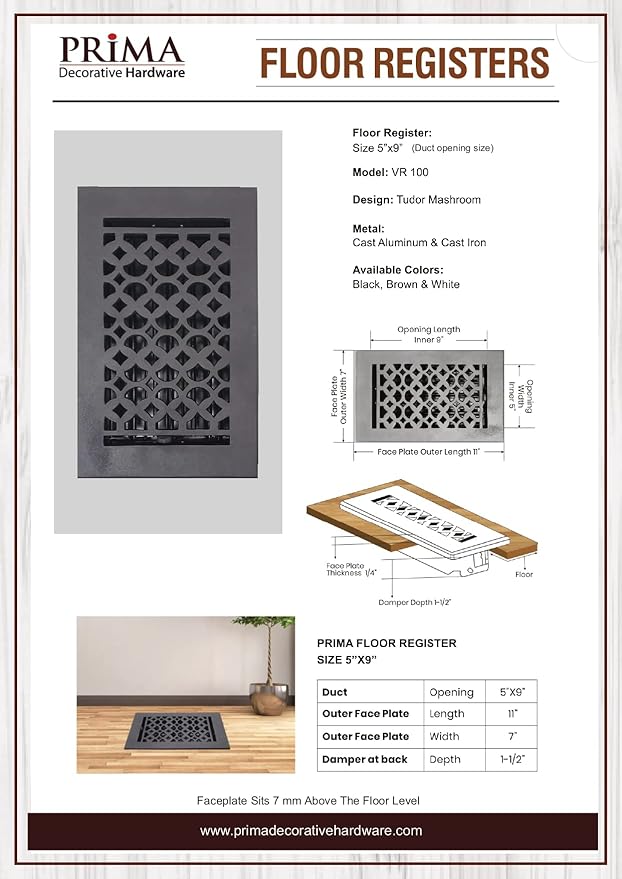 Prima Decorative - Cast Iron Floor Register 5? x 9? VR-100