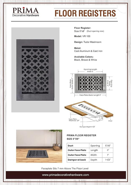 Prima Decorative - Cast Iron Floor Register 5? x 9? VR-100
