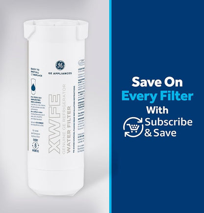 GE XWFE Refrigerator Water Filter, Genuine Replacement Filter, Certified to Reduce Lead, Sulfur, and 50+ Other Impurities, Replace Every 6 Months for Best Results, Pack of 1