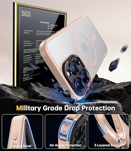 JUESHITUO for iPhone 15 Pro Max Case with Integrated Camera Lens Protection, [Tailored for MagSafe] [Mil-Grade Shockproof Defense] Translucent Matte Protective Case for iPhone 15 Pro Max, Pink