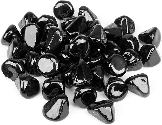 GRISUN Onyx Black Fire Glass Diamonds for Fire Pit, 1 Inch High Luster Reflective Tempered Glass Rocks for Natural or Propane Fireplace, Safe for Outdoors and Indoors Firepit Glass, 20 Pounds