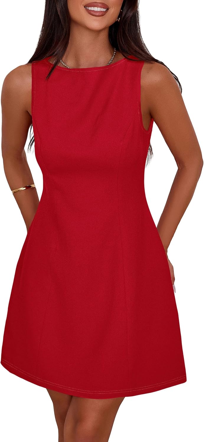 PRETTYGARDEN Womens Formal Short Dresses 2026 Summer Sleeveless Boat Neck A Line Elegant Mini Cocktail Party Dress.