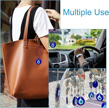 PATIKIL 25mm Evil Eye Glass Keychain, 20 Pcs Turkish Eye Keychain Charm Crafting Beads Pendants with Ropes for Decorative Hanging Ornaments Pendant Jewelry Accessories, Blue