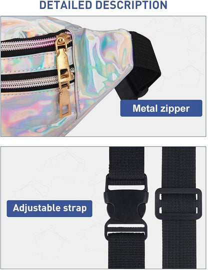 LIVACASA Holographic Fanny Packs for Women Cute Waist Packs Shiny Waist Bum Bag Waterproof for Travel Party Festival Running Hiking All Silver 50+ bought in past month