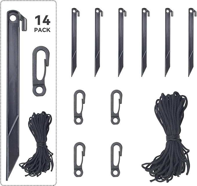 Holiday Inflatable Replacement Accessories, Including Plastic Piles and Tether Hooks, Replacement Yard Inflatable Accessories, Holiday Inflatable Decorations for Gardens and Home lawns (14PSC, Black)