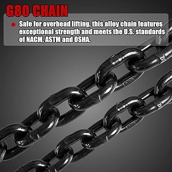 Chain Sling 516'' x 5 Ft Double Leg with Grab Hooks  Chain Slings for Lifting 3 Ton Capacity  G80 Mn-Steel Chain Sling with Standard Marking  for Cargo Security Towing and handling