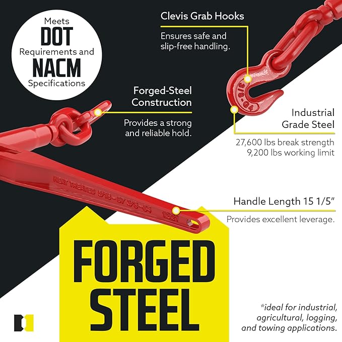 DC Cargo Heavy-Duty Ratcheting Chain Binder 516"-38", Load Binders with 5,400 lbs Working Load Limit - Chain Binders Ratcheting for Secure and Safe Transport (Pack of 4)