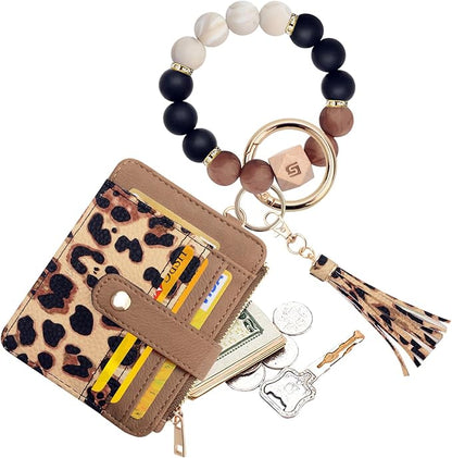 COOLANS Silicone Bracelet Wristlet Wallet Credit Card Holder RFID,ID Window,Key Ring Tassel,Slim Wallet Women Keychain Purse