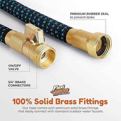 Flexi Hose with 8 Function Nozzle Expandable Garden Hose, Lightweight  No-Kink Flexible Garden Hose, 34 inch Solid Brass Fittings and Double Latex Core, 25 ft Blue Black