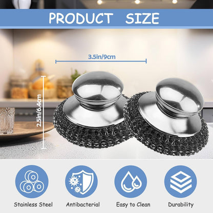 Stainless Steel Kitchen Pot Brush with Handle Wire Ball Cleaning Tools Home Kitchen Dish Washing Accessories (Has Small Dent)