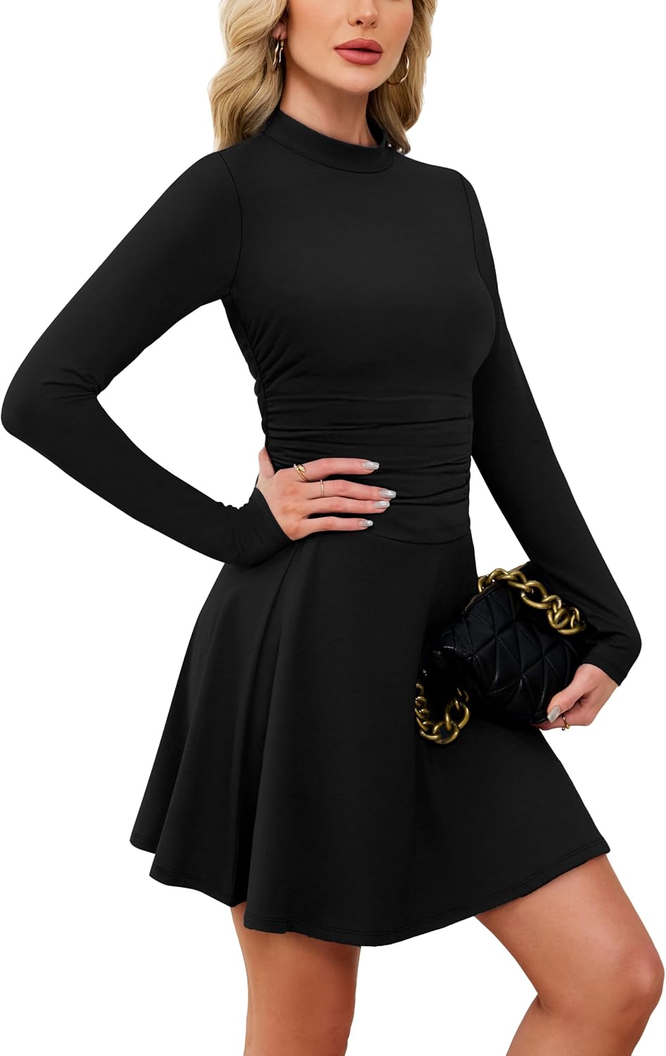 OFEEFAN Long Sleeve Dress Fall Homecoming Formal Party Club Mini Dresses Date Outfits.