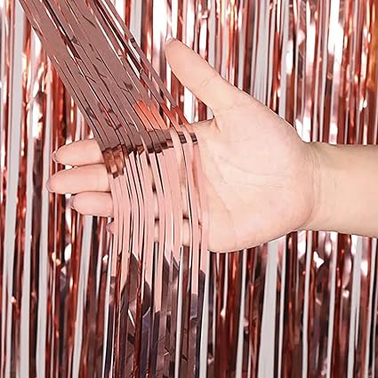 Foil Curtains Curtain for Birthday Wedding Party Bright Rain Curtain Party Decoration Rain Curtain Party Decorations for Girls 10th Birthday (Rose Gold, One Size)