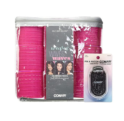 Conair Self Grip Extra Large Hair Rollers 9 Pack With Storage Bag And 75ct Black Bobby Pins