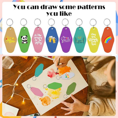 LOTMER 25 PCS Hotel Keychain Blank with Key Rings, 40 Colors Motel Keychain Sublimation Key Chains for DIY Keychains