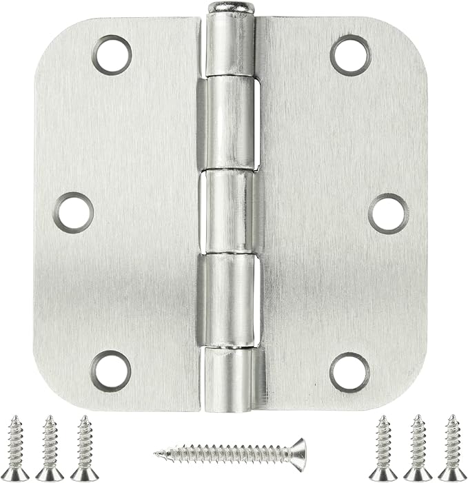 12 Pack Nickel Door Hinges Brushed Nickel Hinges for Doors 3 1/2 Interior Door Hinges Satin Nickel 3.5"x3.5 Inch Hinges Rounded 5/8" Radius Standard Residential Bedroom Door Hinge Sturdy Door Hardware