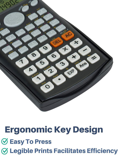Scientific Calculator - Solar Powered, 2 Line Display, Fraction & Statistics Calculations for School, College & High School Use