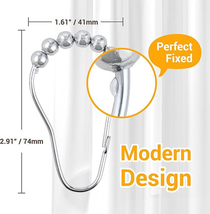 ikloo Shower Curtain Hooks for Bathroom, Decorative Curtain Rings for Shower Rods, Metal Shower Hook for Curtains, Rust Proof Stainless Steel, Shower Curtain Hangers, Set of 12, Chrome