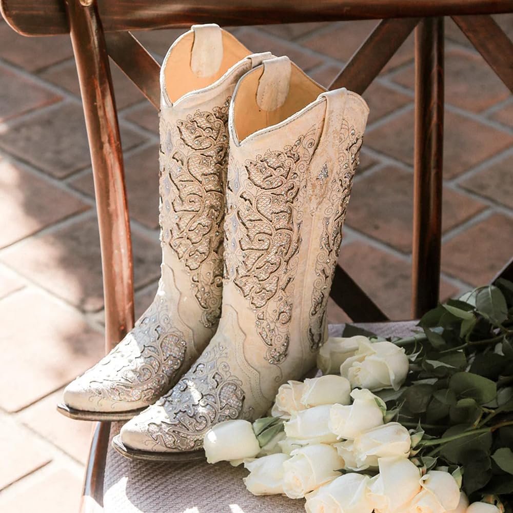 Boots women's White Western Snip Toe Wedding Boots
