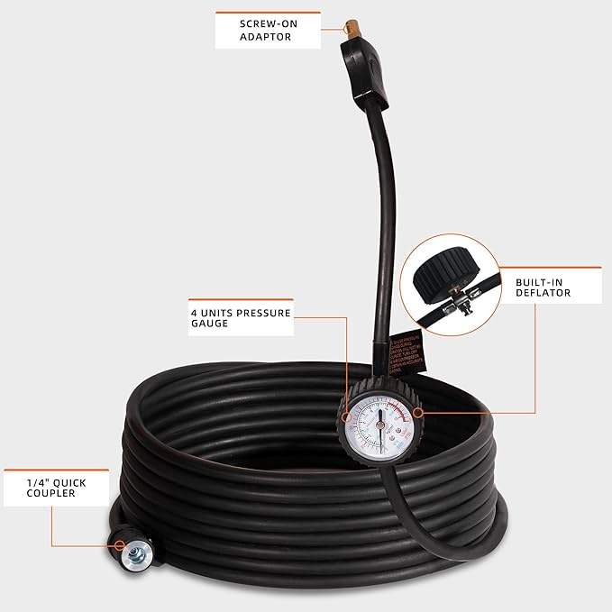 ALL-TOP Air Compressor Replacement Hose, 26.25FT Rubber Air Hose with NPT  Screw-On Connectors (Includes Pressure Gauge)