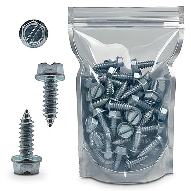 100 Pack of License Plate Screws - Number 14 x 3/4" Inch Slotted Hex Head  American Style - for Vehicles