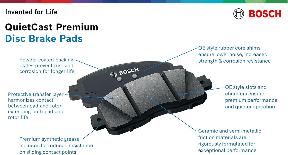 BOSCH BC1114 QuietCast Premium Ceramic Disc Brake Pad Set - Compatible with Select Subaru BRZ, Crosstrek, XV Crosstrek, Forester, Impreza, Legacy, Outback, WRX; REAR (Missing one backing plate)