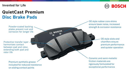 BOSCH BC1114 QuietCast Premium Ceramic Disc Brake Pad Set - Compatible with Select Subaru BRZ, Crosstrek, XV Crosstrek, Forester, Impreza, Legacy, Outback, WRX; REAR (Missing one backing plate)