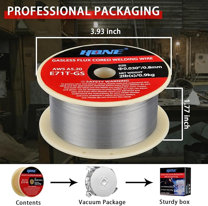 HONE Flux Core Wire .030, 2-Pound AWS E71T-GS .030 Diameter Low Splatter Gasless Flux Core Welding Wire .030 with Strong ABS Plastic Spool, 030 Flux Core Welding Wire Match MIG Welding Equipment.