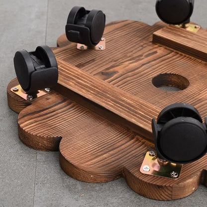 Solid Wood Planter Tray with Rollers, 360 Degree Rotating Wheels Flower Pot Caddy for Home Garden Office Decor, Plant Pot Cart Vases Holder Whiskey Barrels Support Rack (Round 15cm)