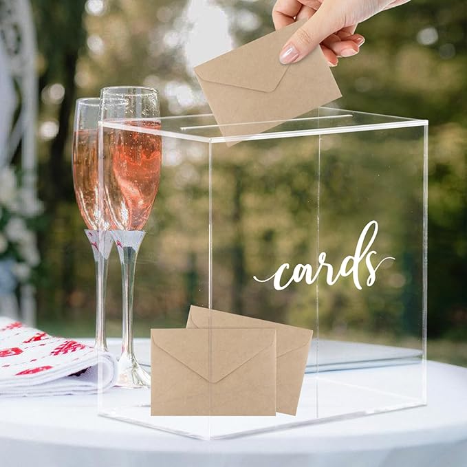 Clear Acrylic Wedding Card Box with Slot Large Blank Gift Card Boxes for Reception, Party, Wishing Well, Money Box Holder, Graduation Decorations, Baby Shower