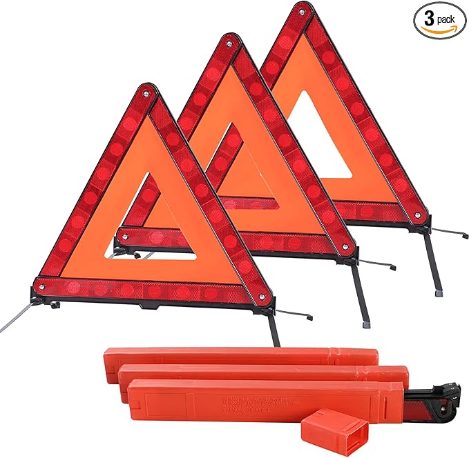 Reflective Safety Triangle Kit  Emergency Warning Triangles with Storage Case Roadside Reflective Early Warning Sign for Vehicles Breakdown (3)