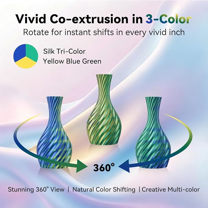 Kingroon PLA 3D Printer Filament, Silk PLA Filament, (1kg Silk Yellow Blue Green)