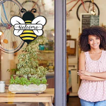 Shellwei Wood Welcome Sign, Bee Theme, Front Door Decor, 12 x 12 inches, Signage, Modern Style, Indoor & Outdoor Usage