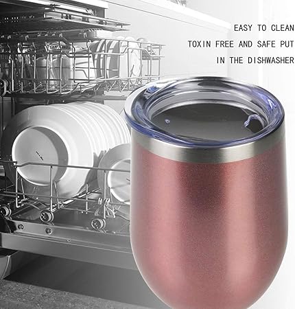 Wine Tumbler - 12 oz Stainless Steel Tumbler with Lid,Stemless Double Wall Vacuum Insulated Travel Cup for Wine,Coffee,Cocktails(Rose Gold,2 Pack)