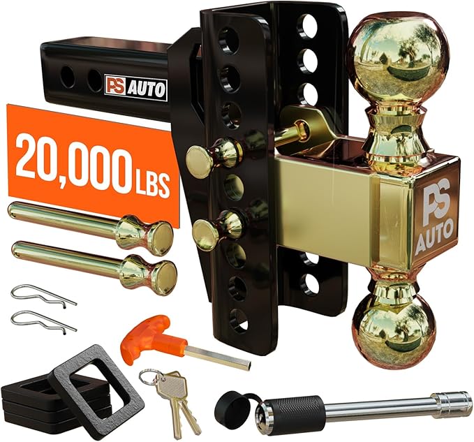 Adjustable Drawbar Trailer Hitch - 20,000 LBS, Fits 2 and 2-516 Inch Balls, US Gov Tested  Certified, for RV Towing, Motorcycles  Powersports